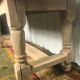 Solid oak farm table with turned feet & 2 elongated aero gum