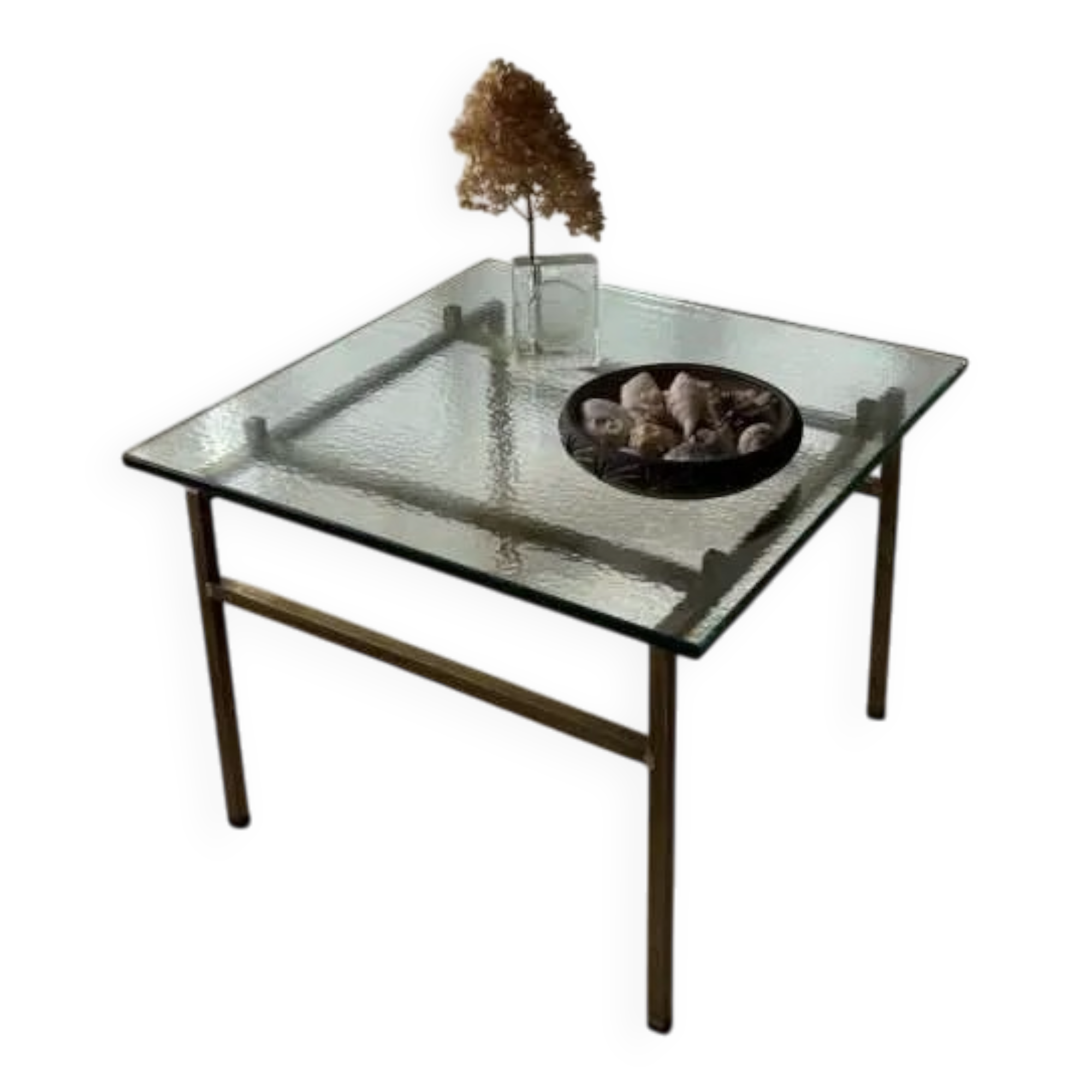 Swedish brass coffee table with a marbled glass top from the 1960s.
