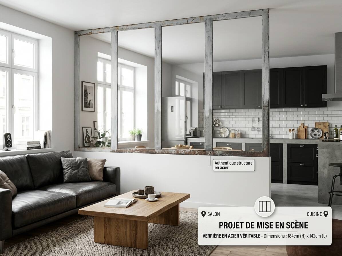 Genuine steel workshop window 4 bays - 184 x 142 cm (aix-en-provence)