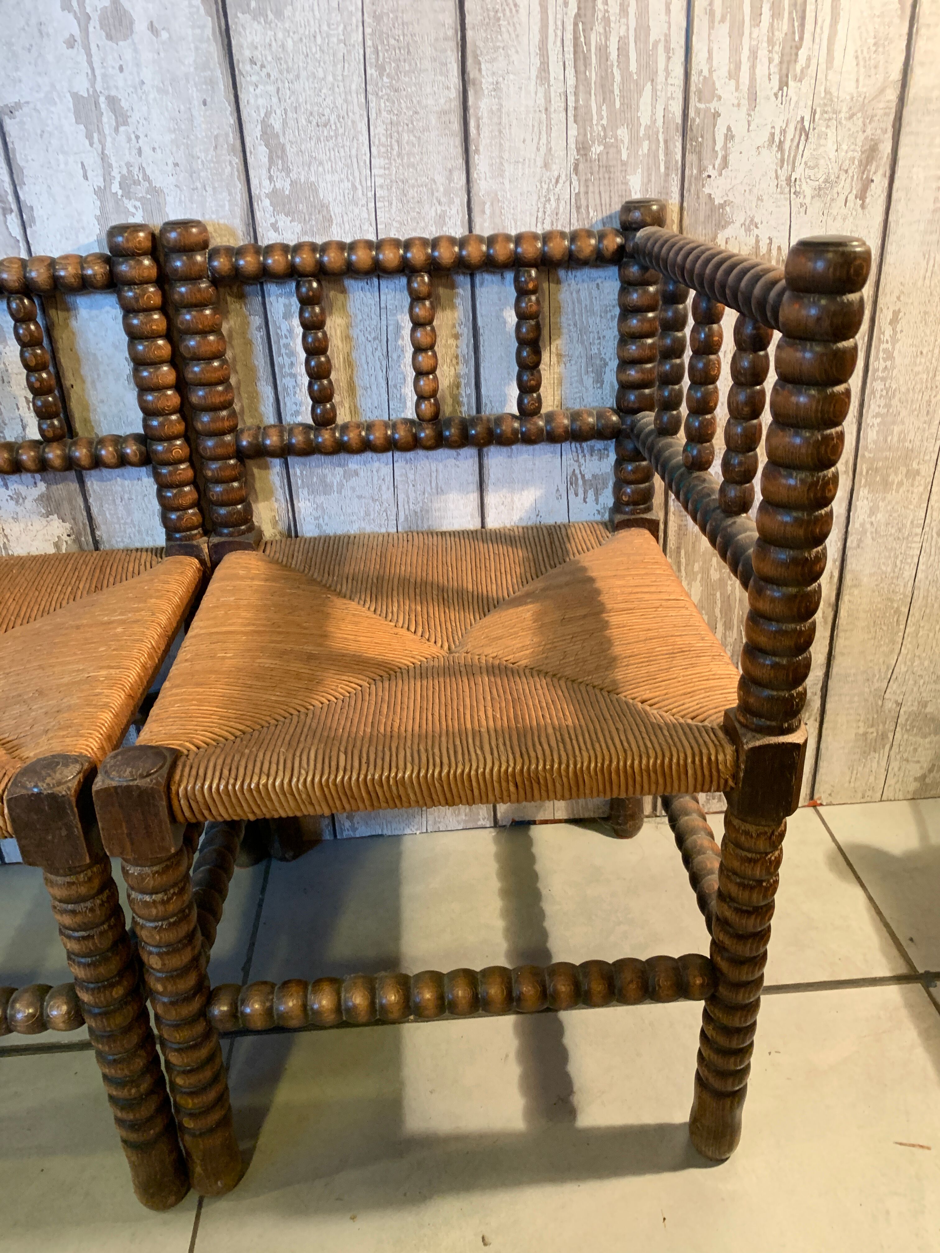 Pair of wooden chairs turned