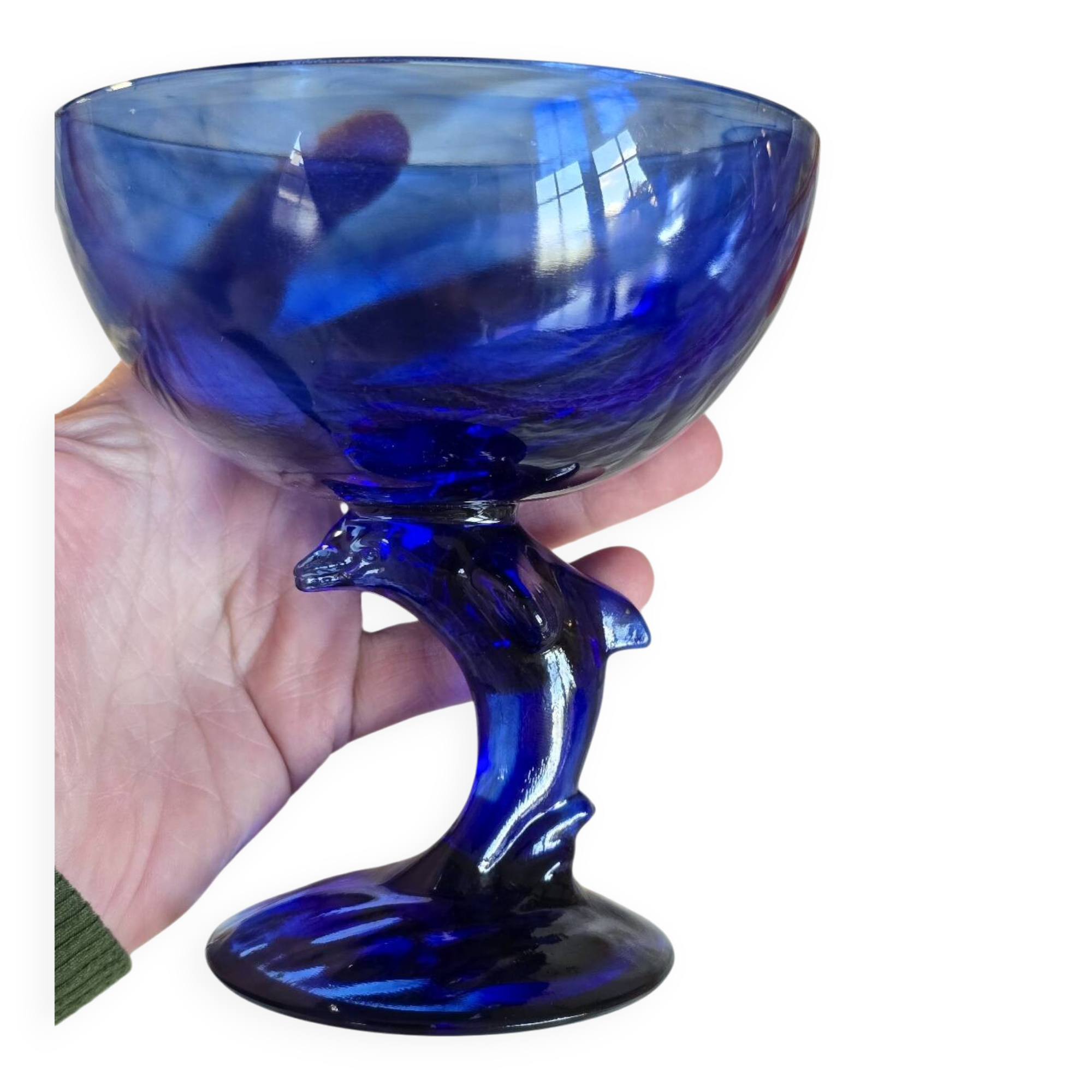 Coupe vintage La Rochère bleu cobalt sur pied