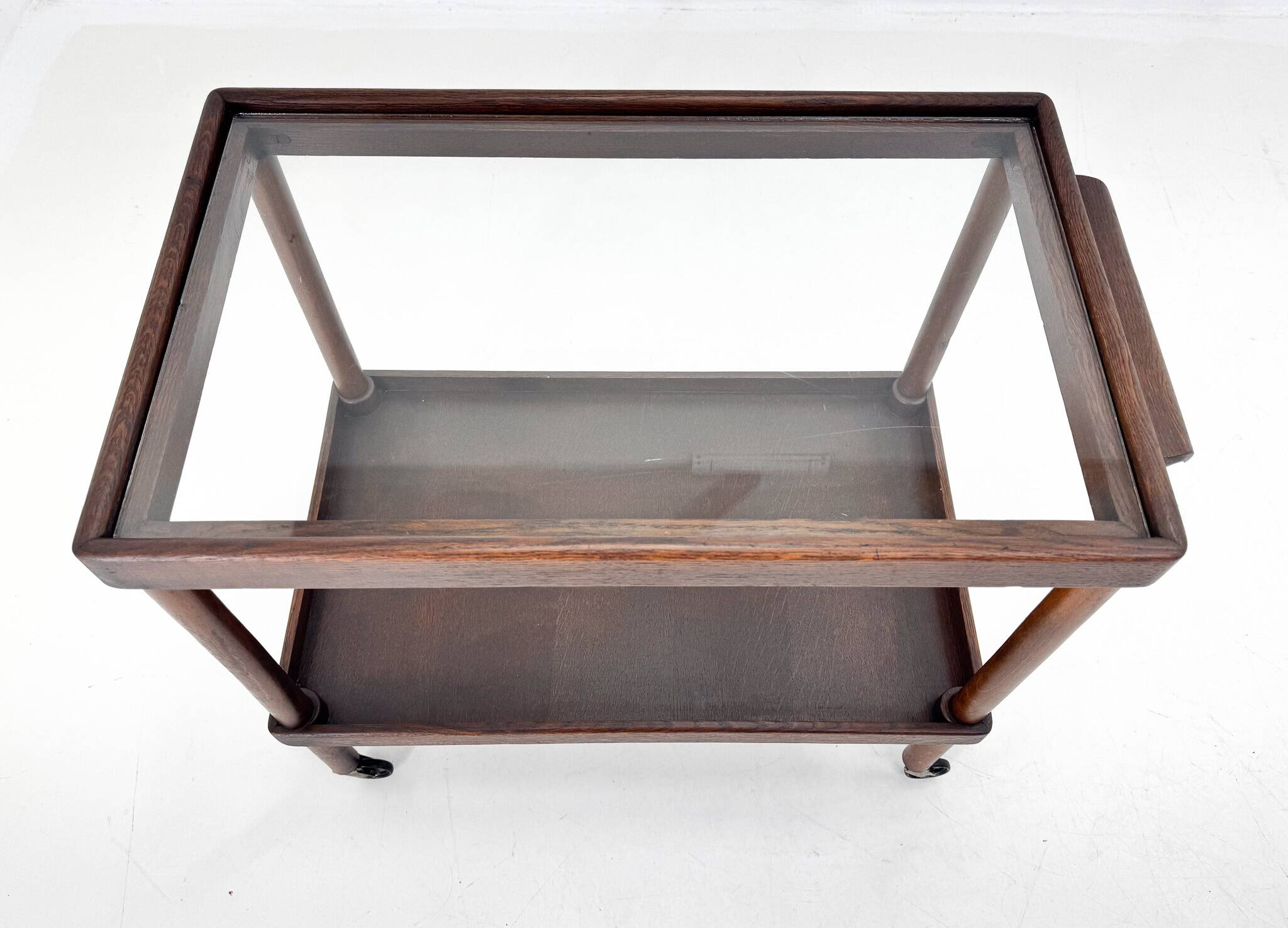 Chariot de Bar Art Déco en Bois avec Plateau en Verre, 1920