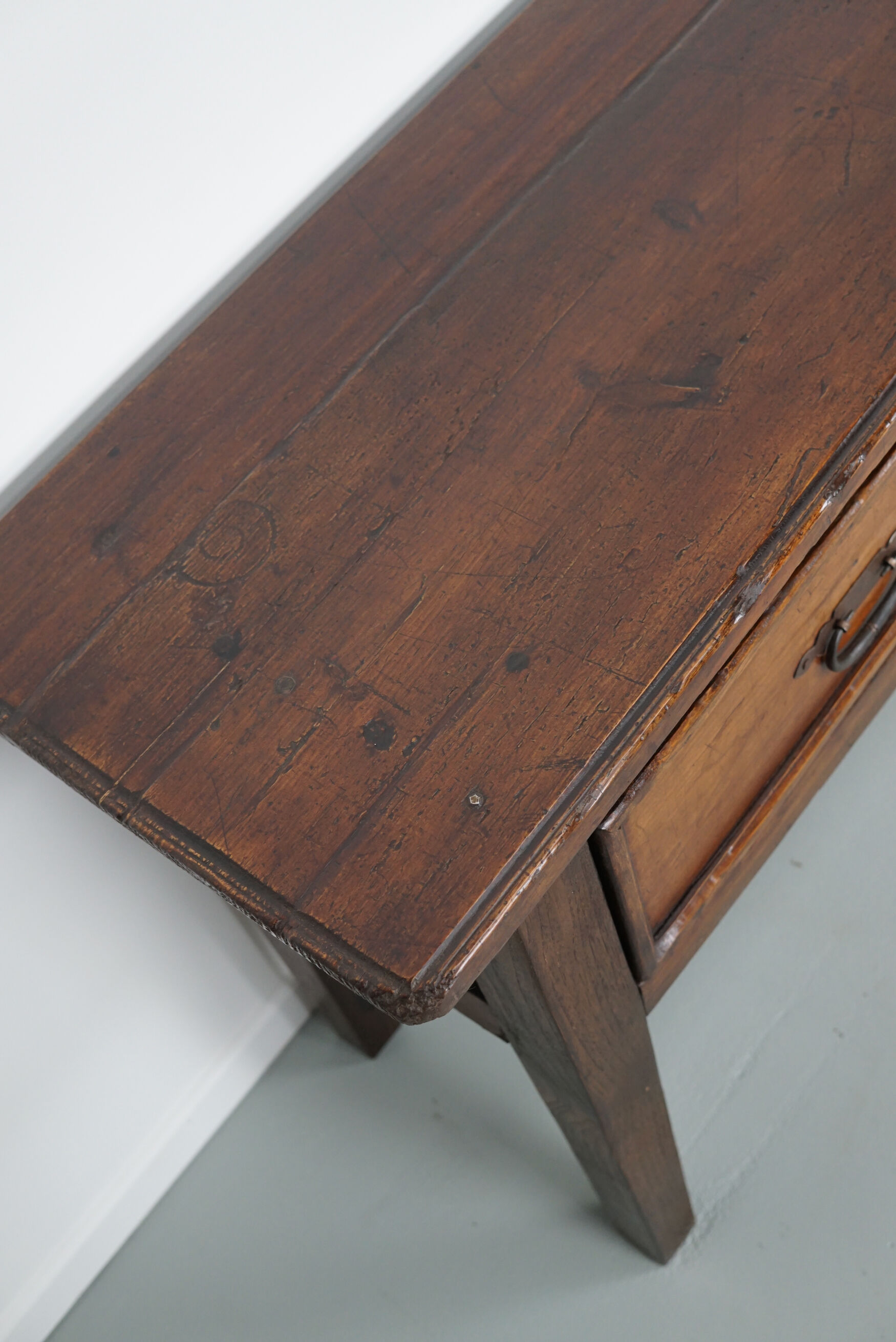 Antique french rustic farmhouse fruitwood & oak side table
