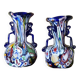 Pair of antique millefiori glass vases attributed to Murano with 2 handles.