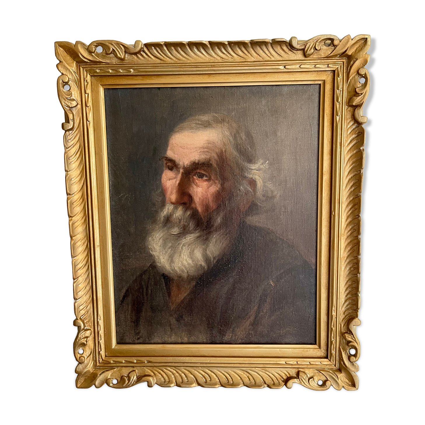 Painting portrait old wise man with beard oil painting