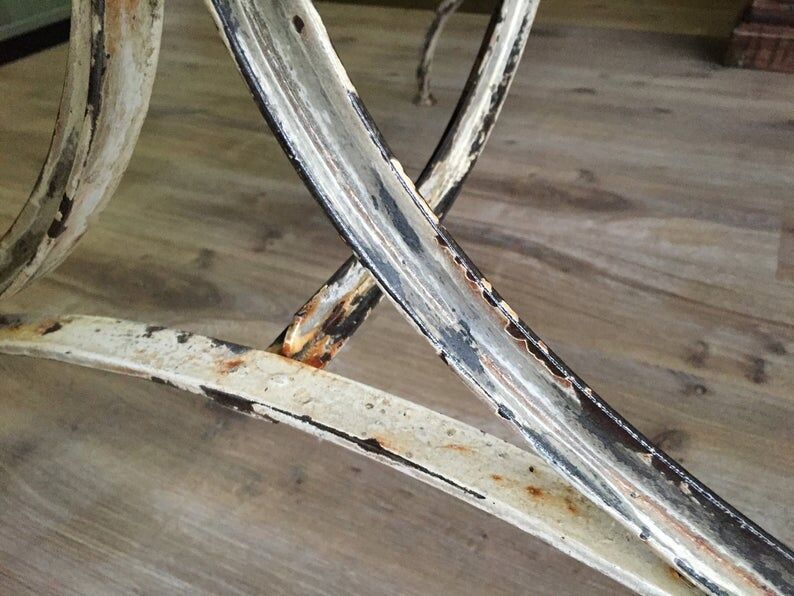 Vintage bistro table in oak and metal