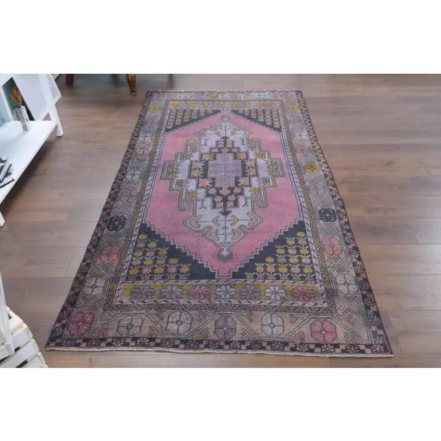 Vintage Turkish Oushak Handmade Wool Cotton Pink Area Rug 125x242