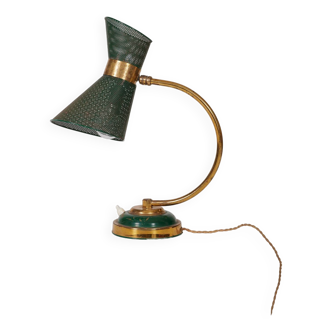 Lamp in golden brass and green metal