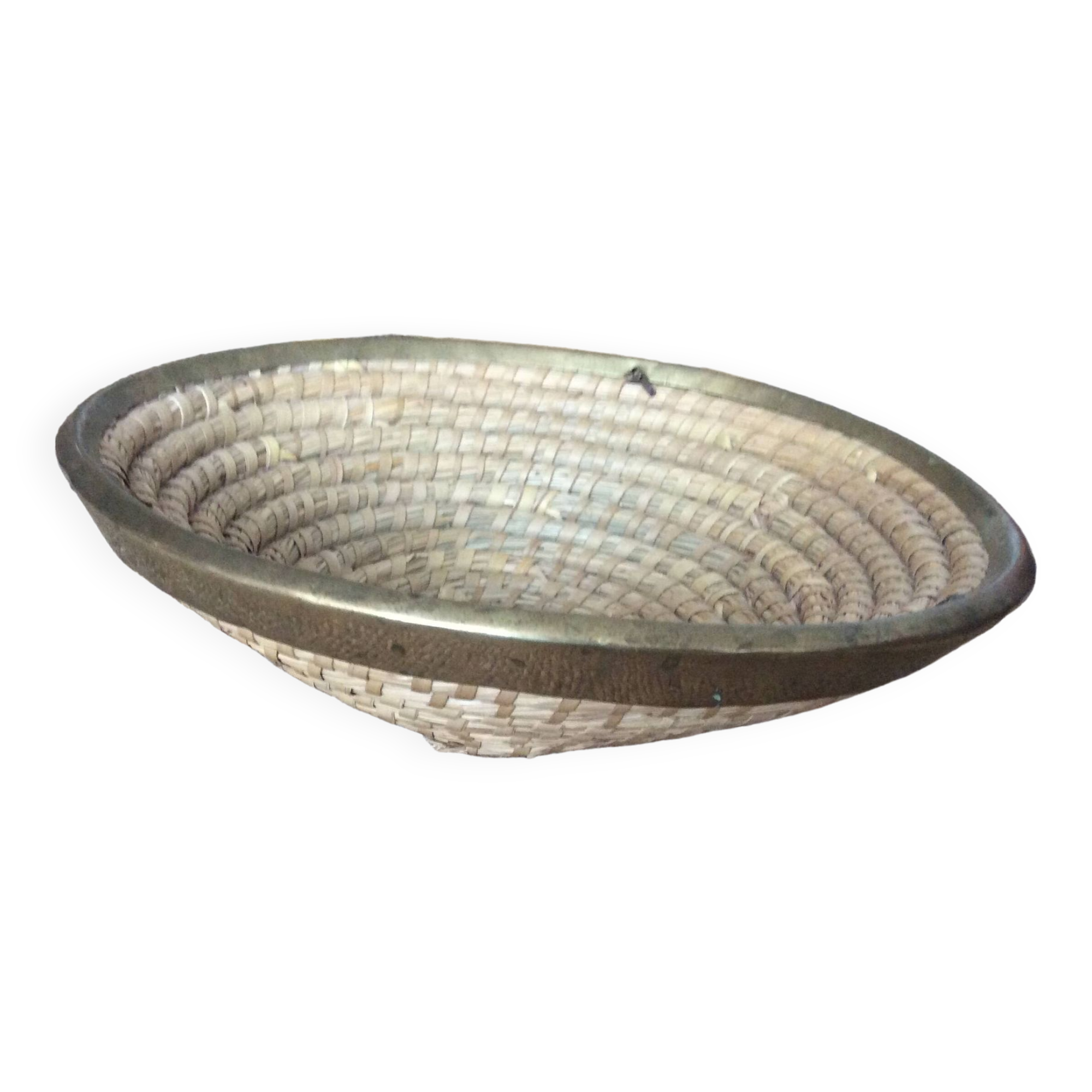Straw and brass basket