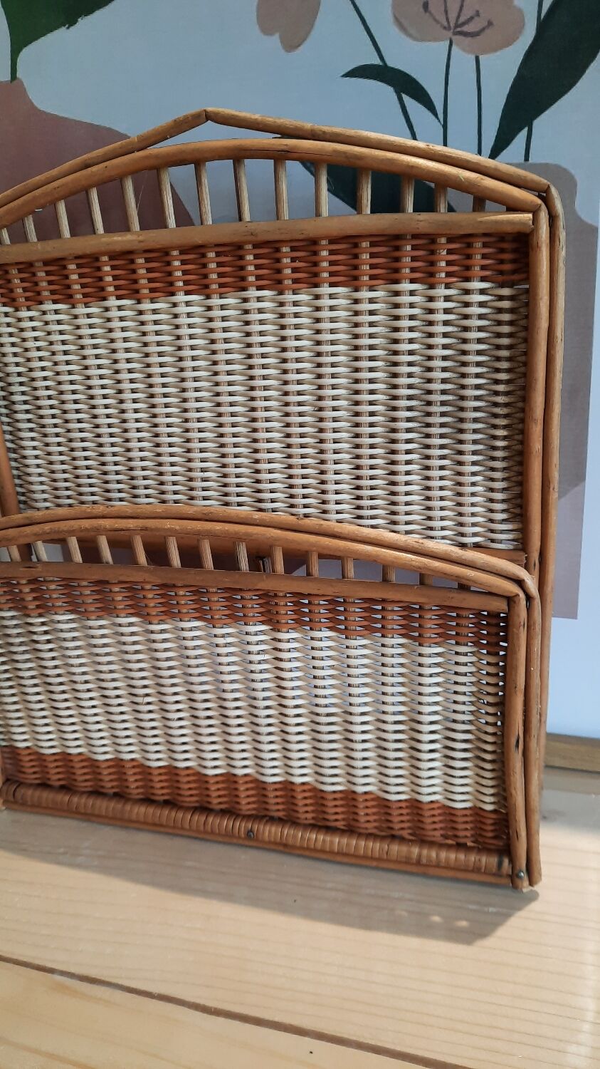 Vintage wicker letter rack
