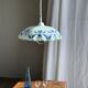 Vintage suspension in white and blue glass with wavy edge D46 H53