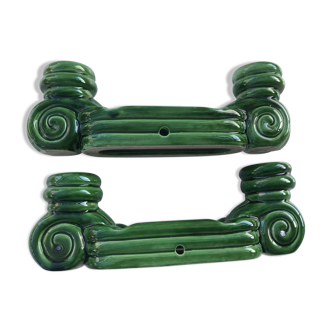 Pair of ceramic candlesticks green years 50