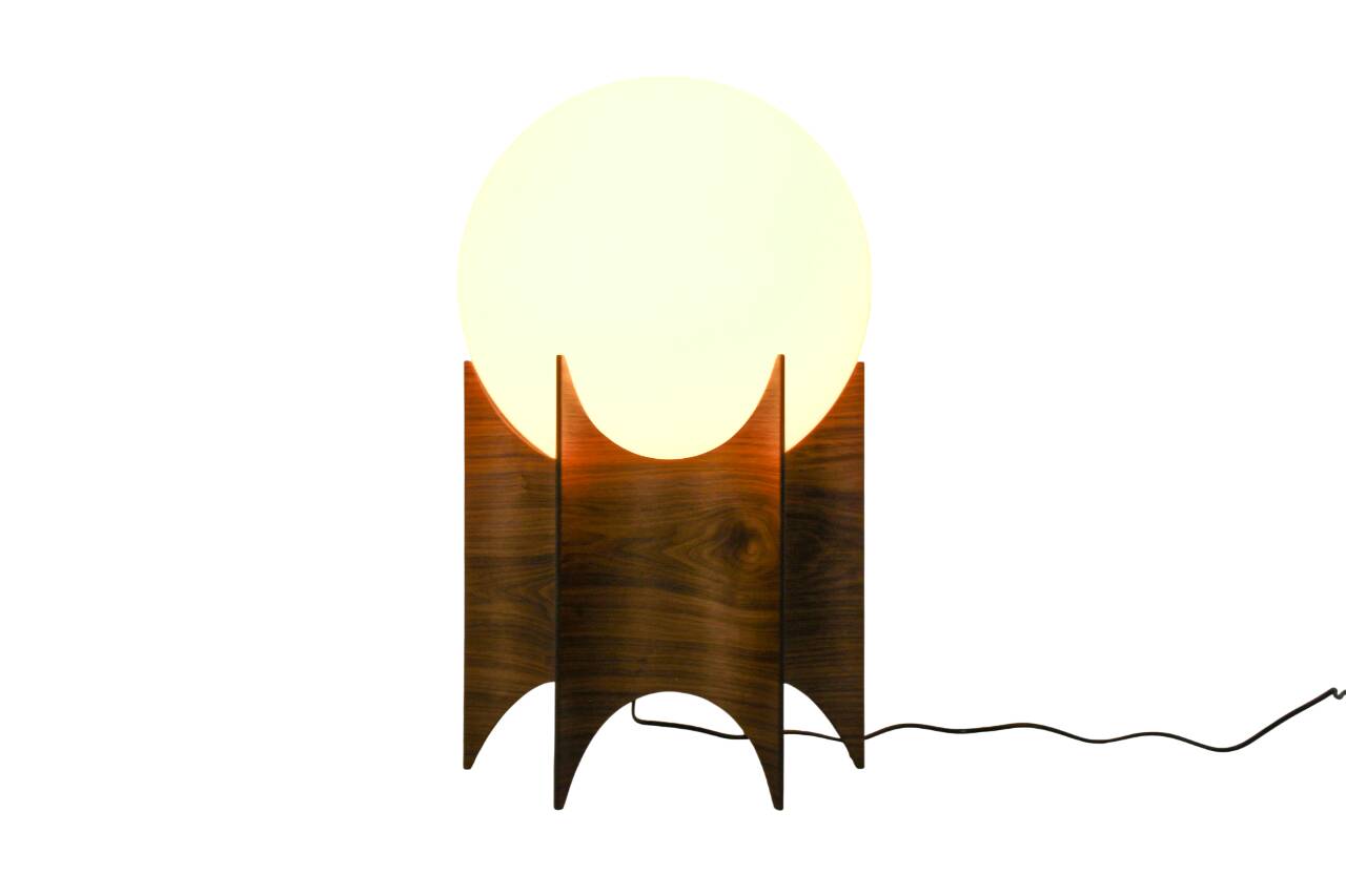 Vintage globe lampshade with sculptural wooden base