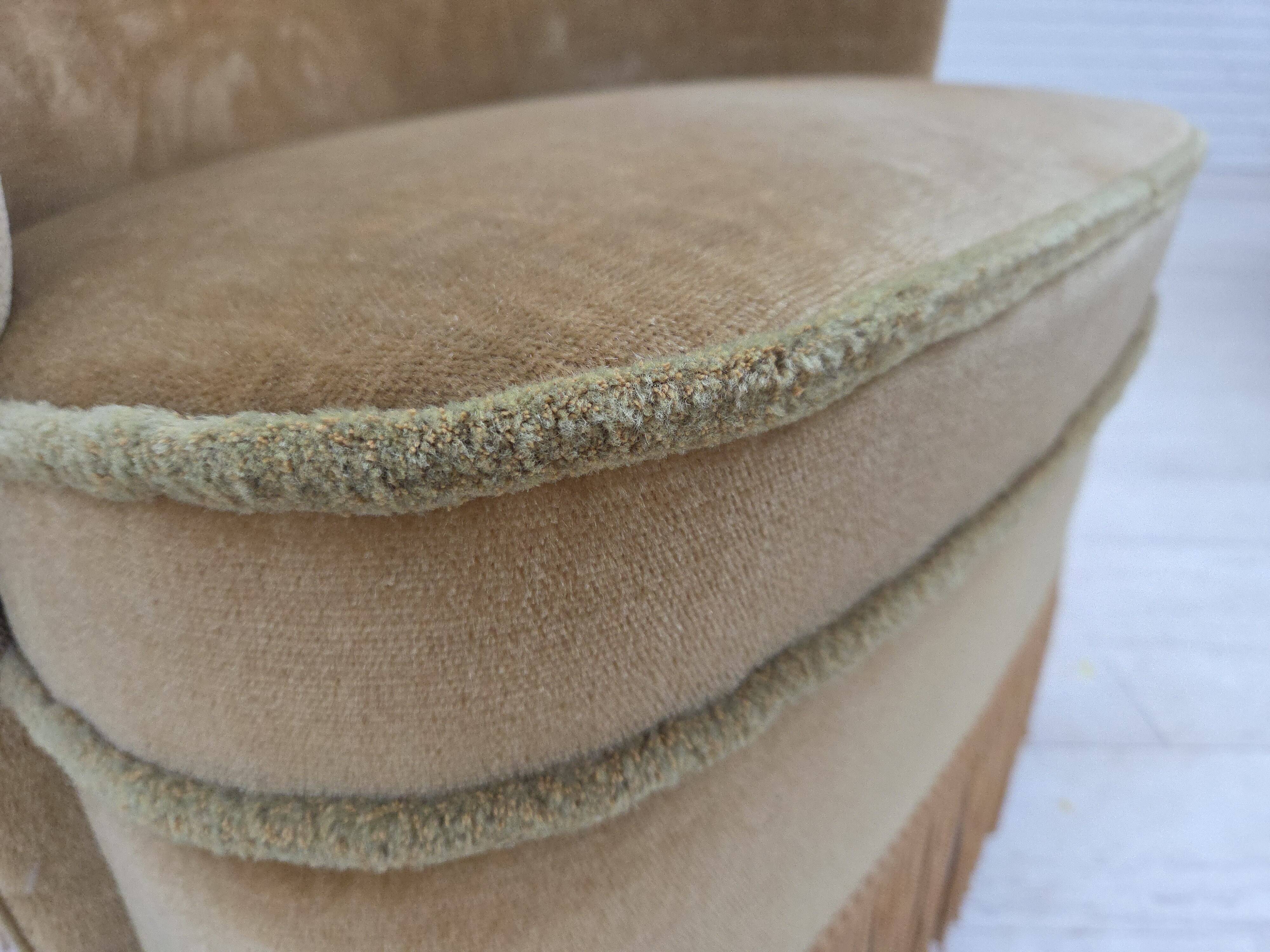 1970s, Danish armchair., original light green furniture velour.