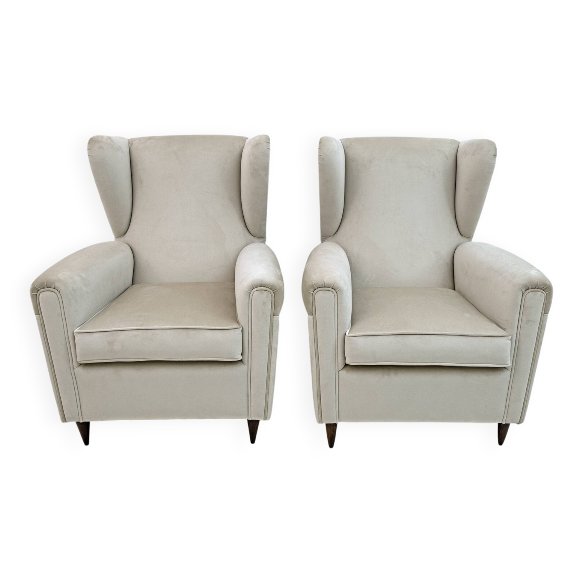 Attributed Gio Ponti Mid-Century Modern Italian Velvet Armchairs, 1950s