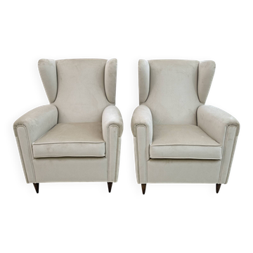 Attributed Gio Ponti Mid-Century Modern Italian Velvet Armchairs, 1950s