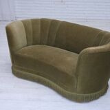 1960s, Danish 2-seater "Banana" sofa, original green furniture velour.