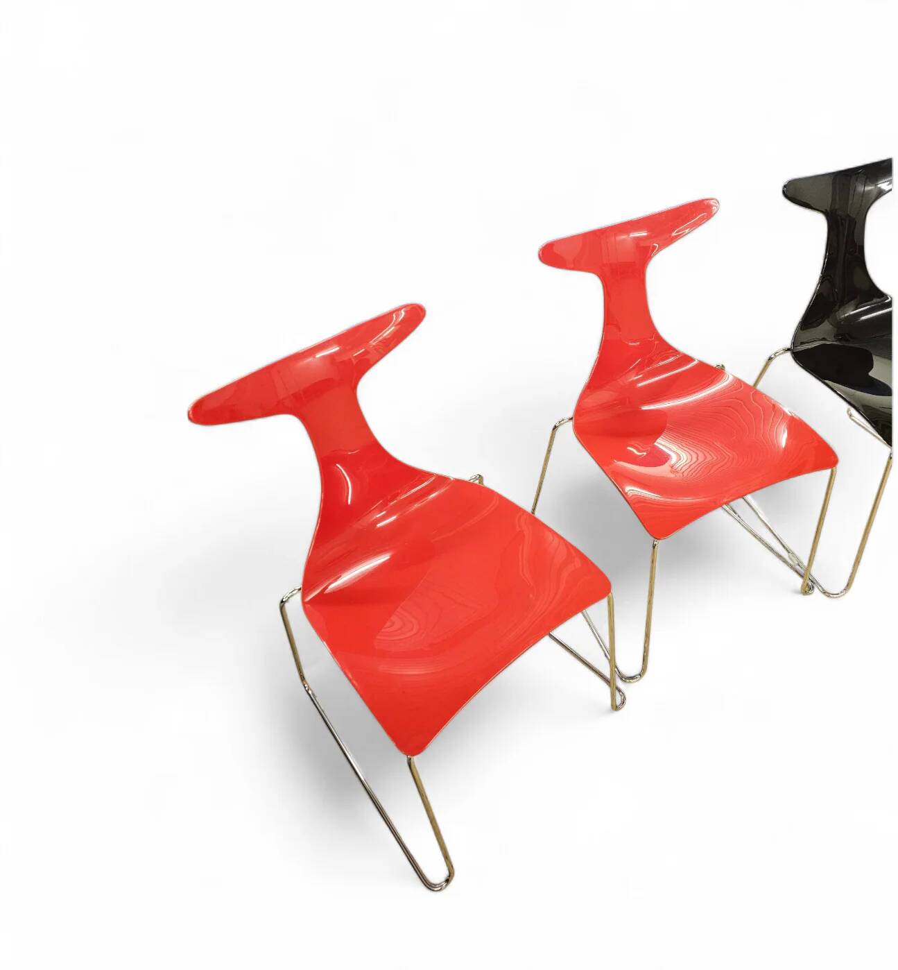 6 x Delfy chair by Gino Carollo for Ciacci Kreaty / Italy 1990s / 2 x red - 4 x black