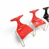 6 x Delfy chair by Gino Carollo for Ciacci Kreaty / Italy 1990s / 2 x red - 4 x black