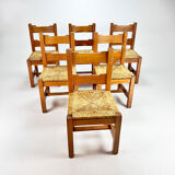 Mid century pine and rush dining chairs, set of 6, 1960s
