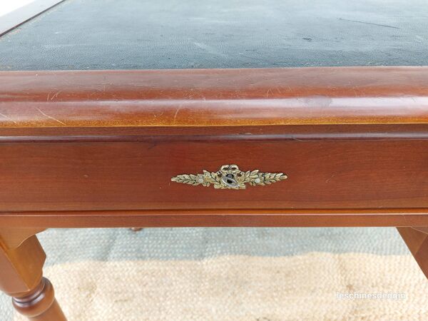 Bureau plateau en cuir noir et rallonges