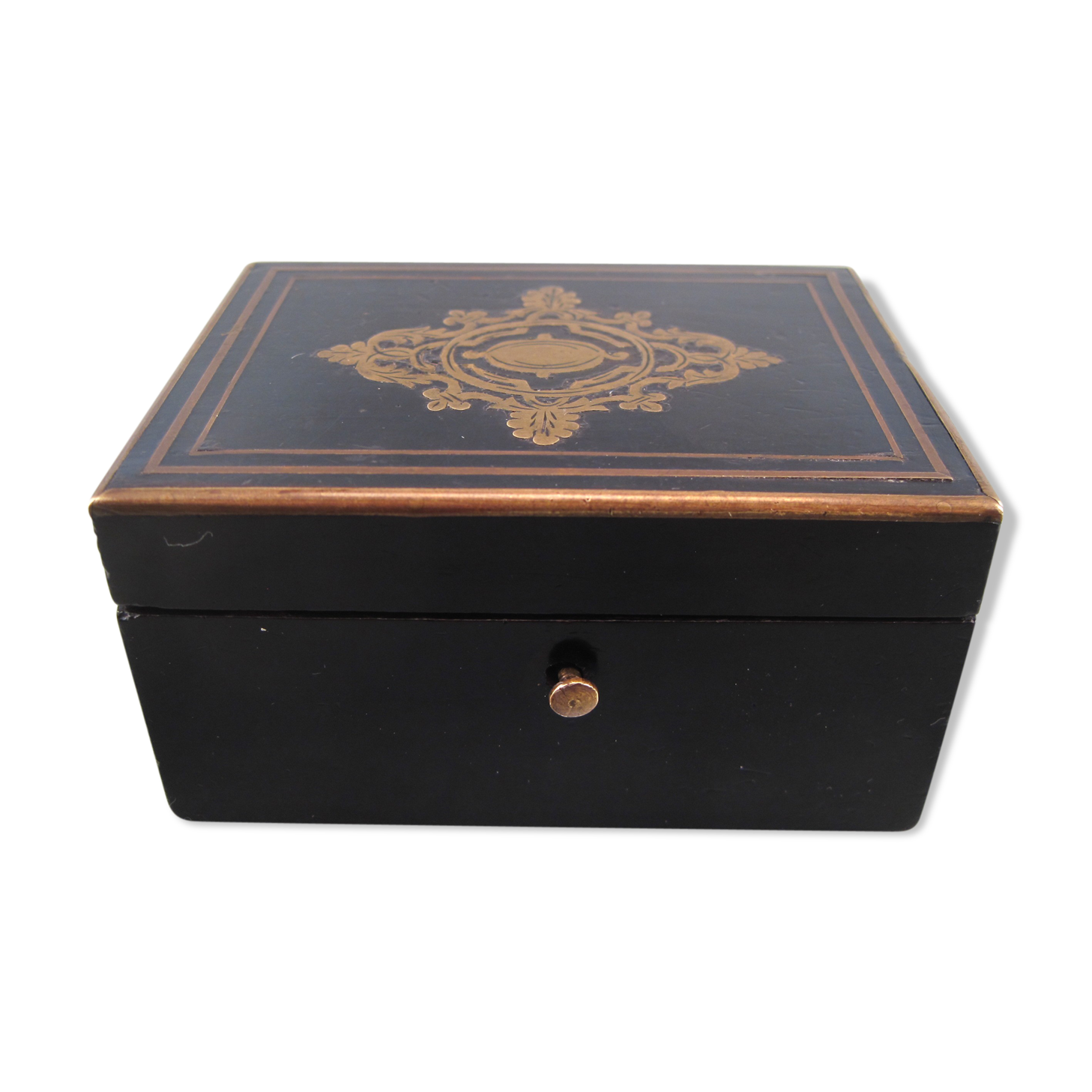 Jewelry box in blackened wood marquetry brass napoleon iii