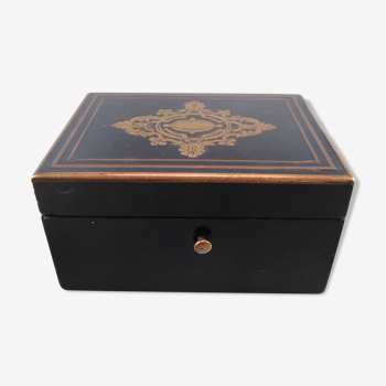 Boîte coffret à bijoux en bois noirci marqueterie laiton Napoléon III