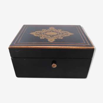 Jewelry box in blackened wood marquetry brass napoleon iii
