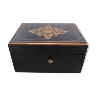 Jewelry box in blackened wood marquetry brass napoleon iii