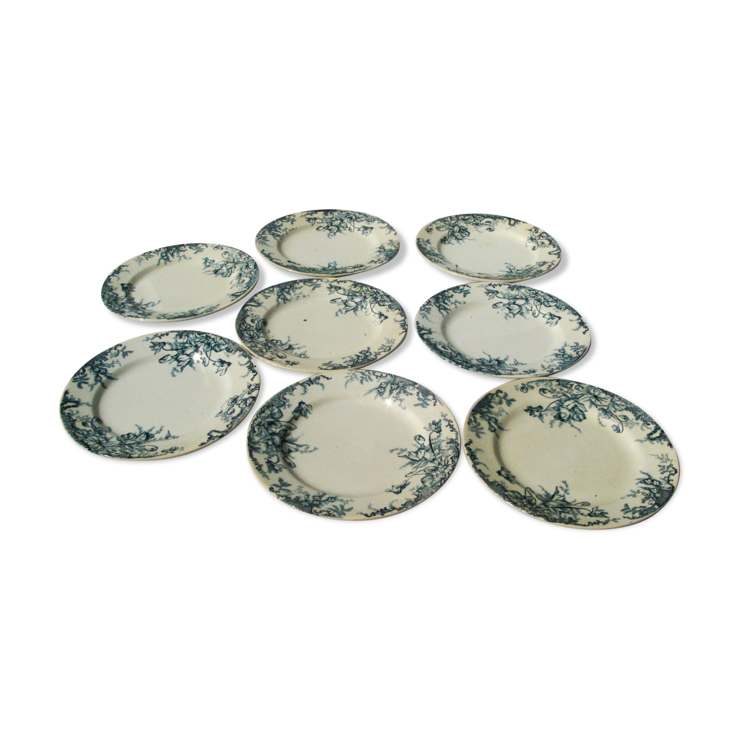 8 Flat plates in Clairefontaine Léon Grave earthenware Cyclamens model