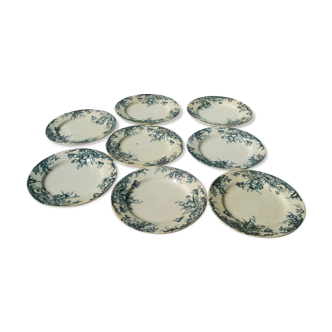 8 Flat plates in Clairefontaine Léon Grave earthenware Cyclamens model