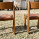 Luigi Gorgoni Roche Bobois 70's chairs in Elm and leather