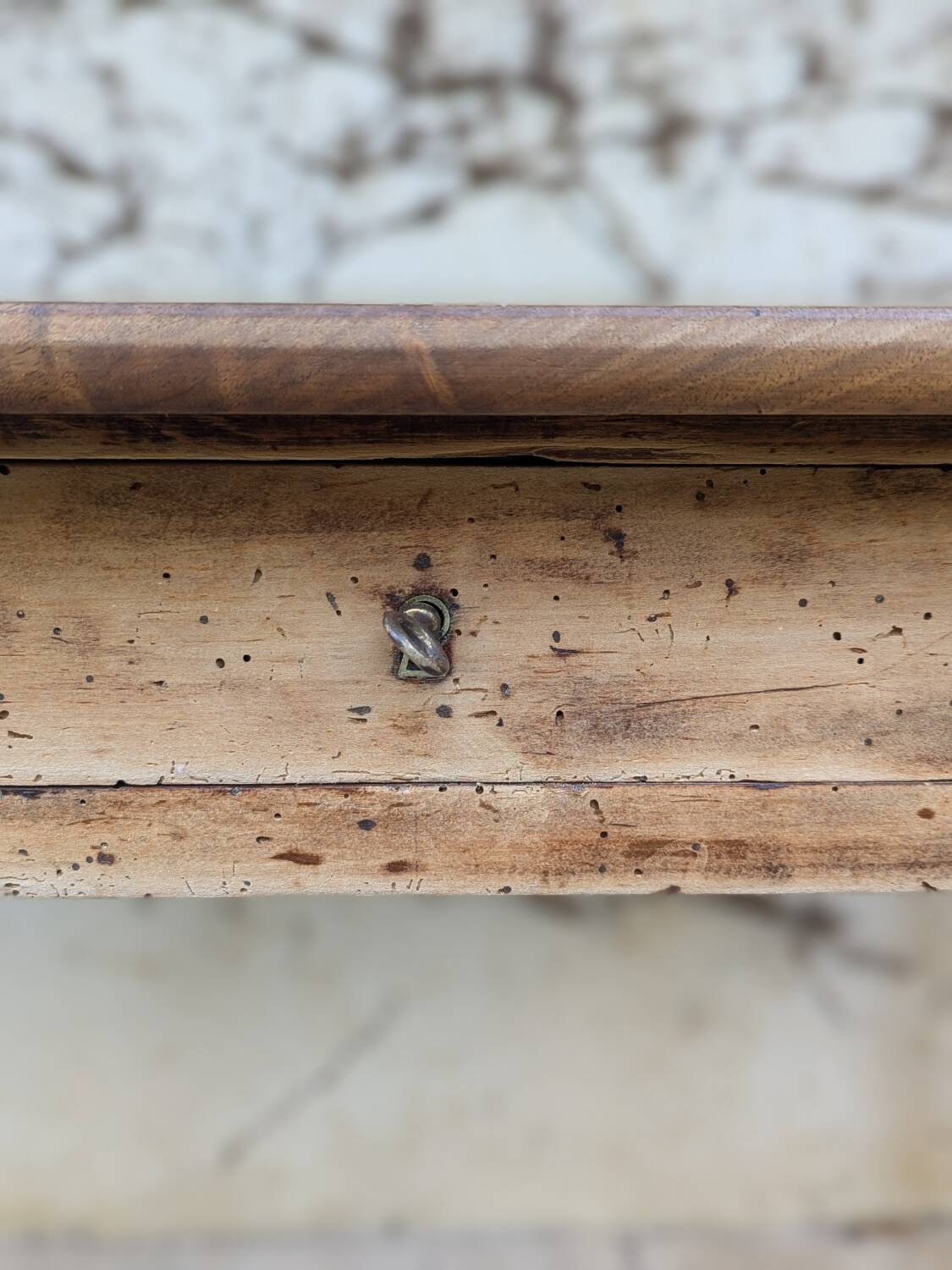 Solid wood desk, black base