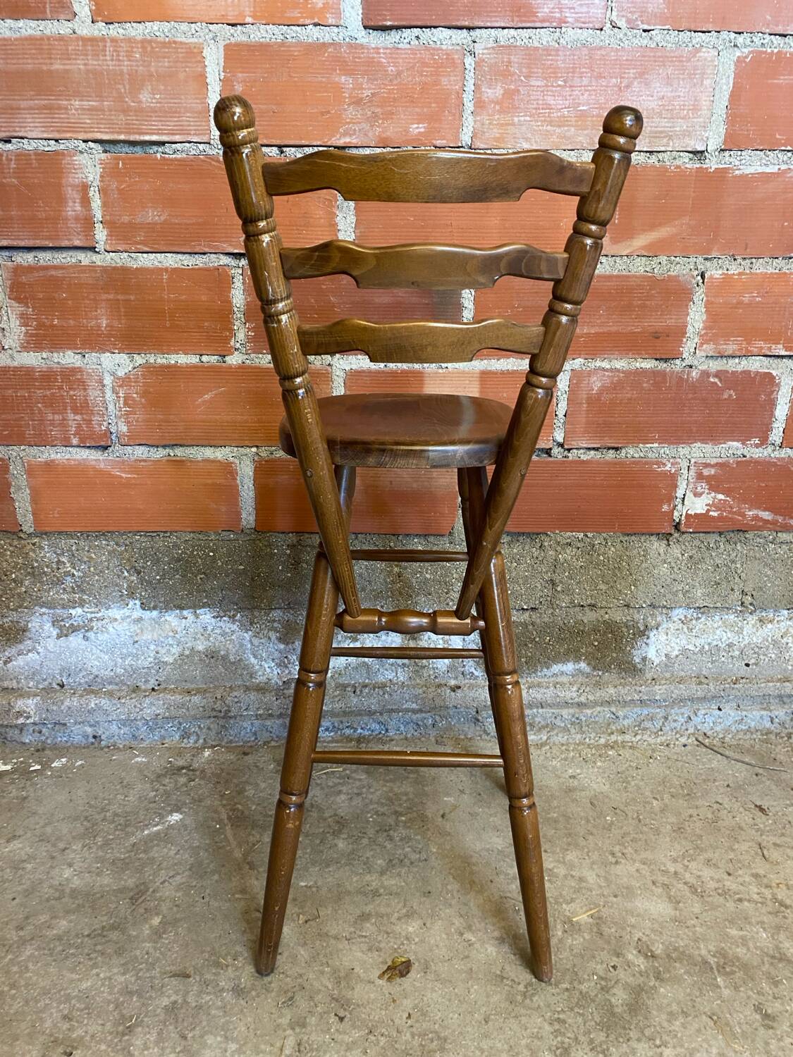 Antique vintage turned wood high bar stool