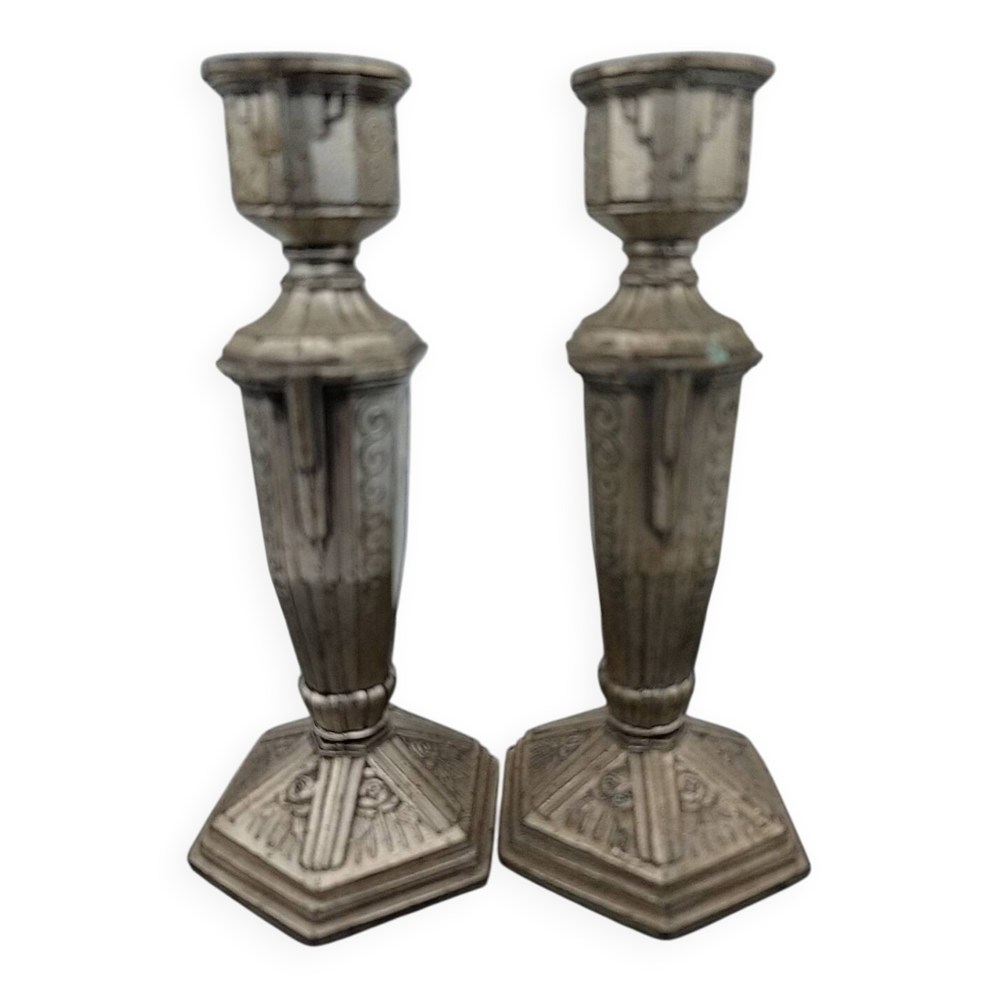 Art Deco metal candle holders.