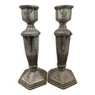 Art Deco metal candle holders.