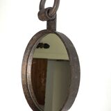Round cast iron ironworker's mirror with ring, 1950s