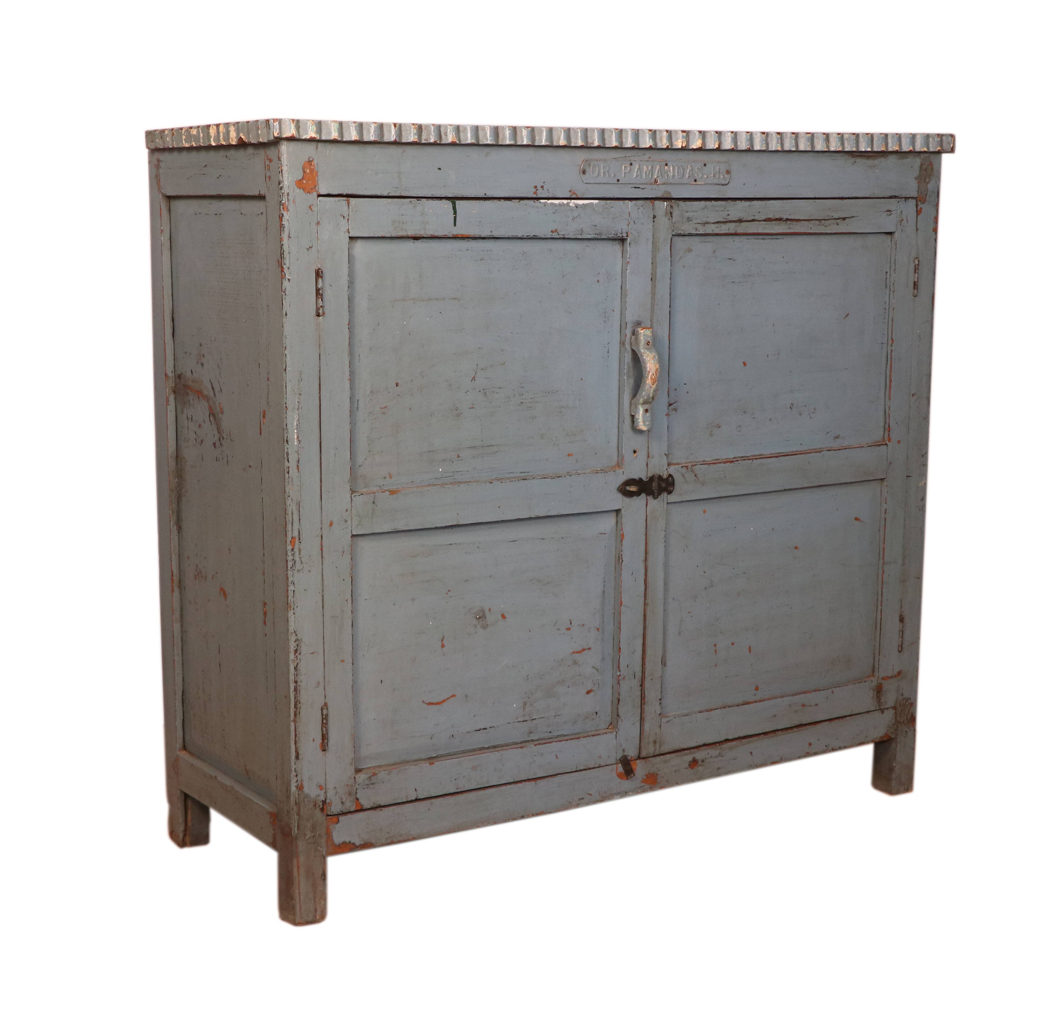 Old original grey-blue patina burmese teak sideboard