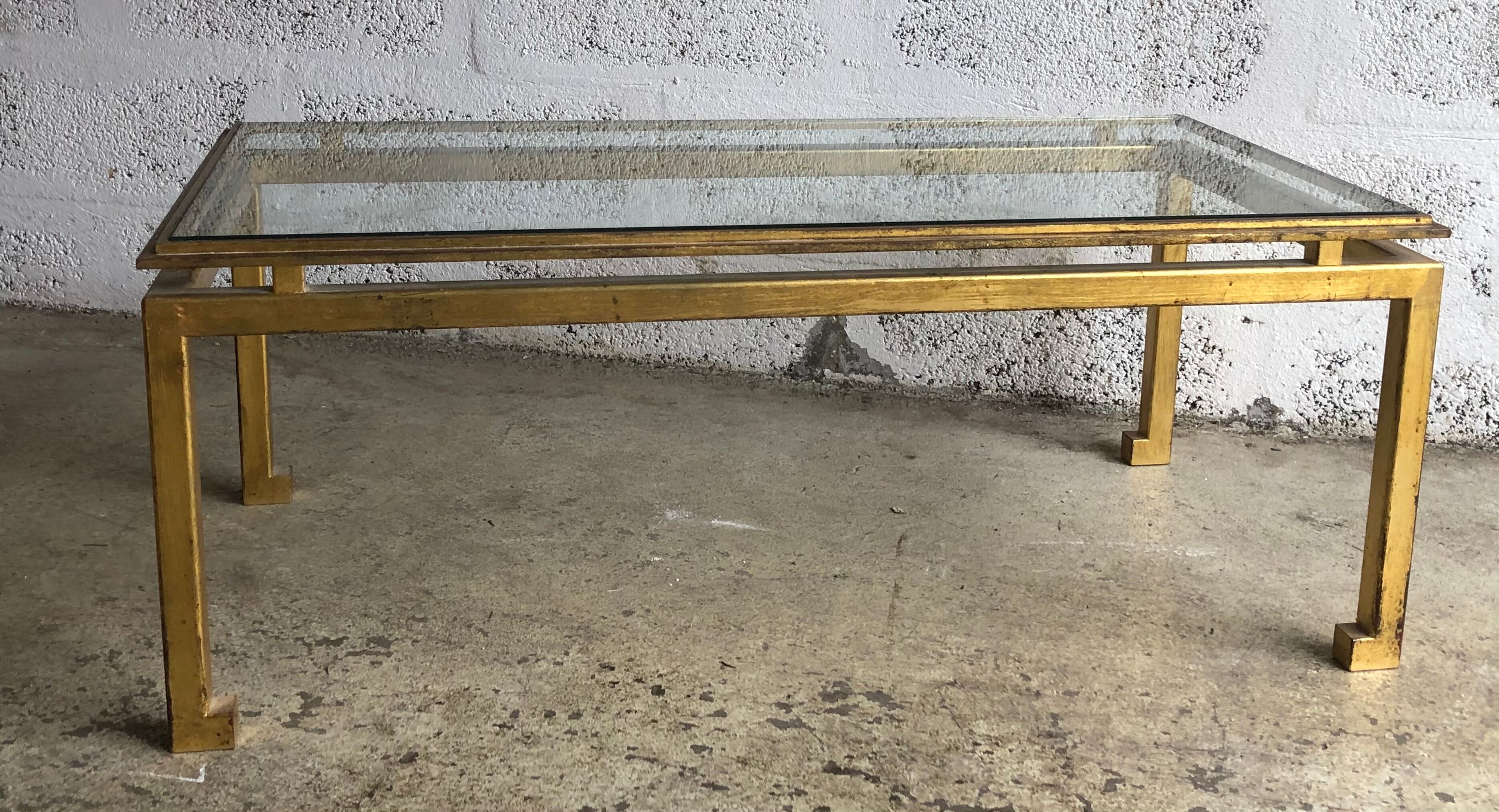 Related table bass dalle of verre and metal gold period 1960 design xx