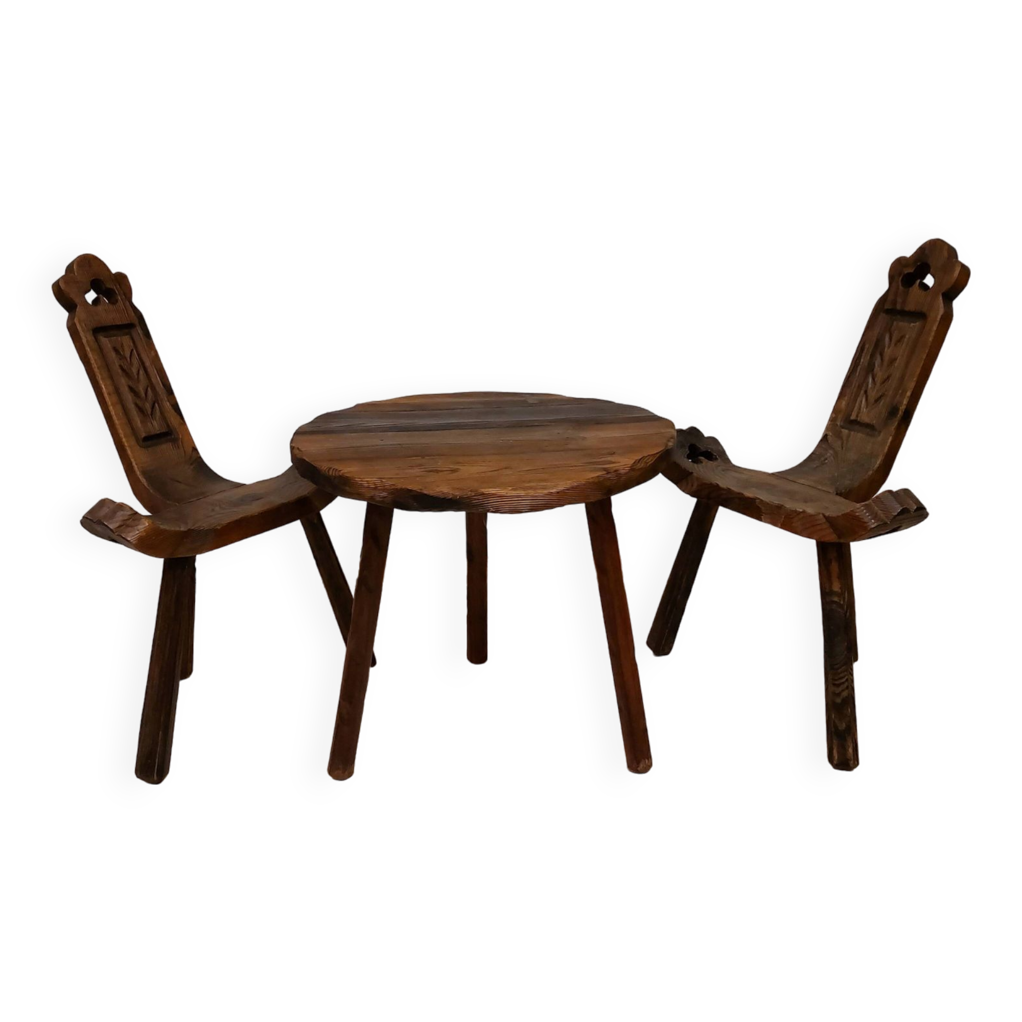 Coffee set coffee table and tripod low chairs - Spanish brutalist design - 1950s