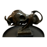 Bronze bull on marble base signed Milo