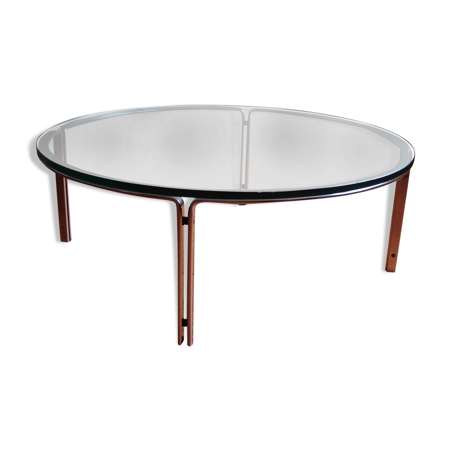 Table basse vintage par Horst Brüning pour Kill International, acier et verre chromés, années 1960.