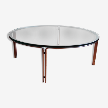 Table basse vintage par Horst Brüning pour Kill International, acier et verre chromés, années 1960