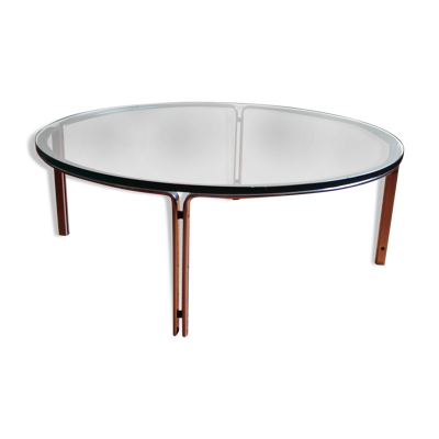 Table basse vintage par Horst Brüning pour Kill International, acier et verre chromés, années 1960.