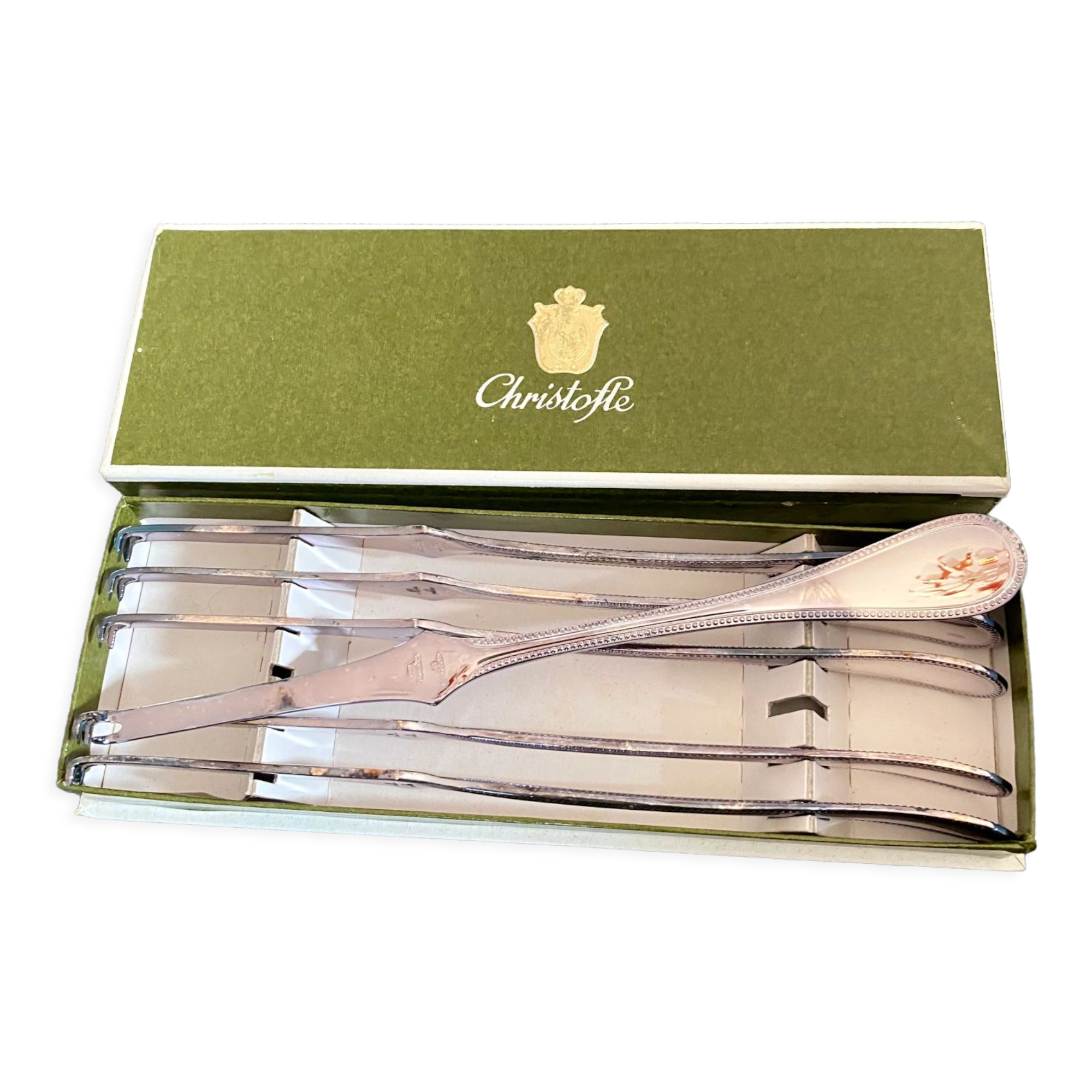 Box of 6 lobster fork picks Christofle pearls.