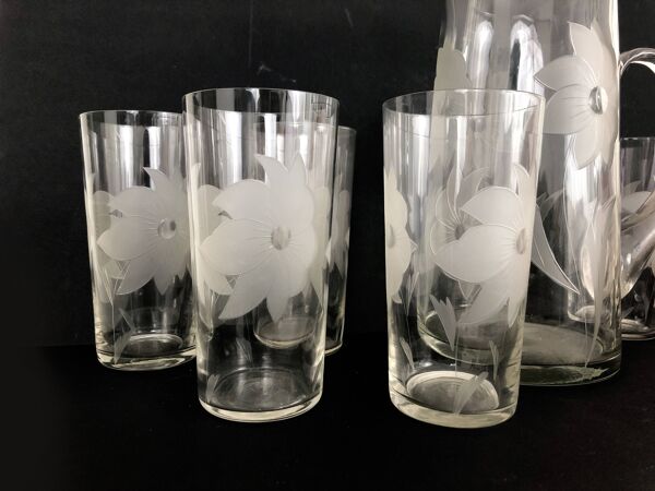 Service à orangeade, service à eau vintage en cristal. Année 50