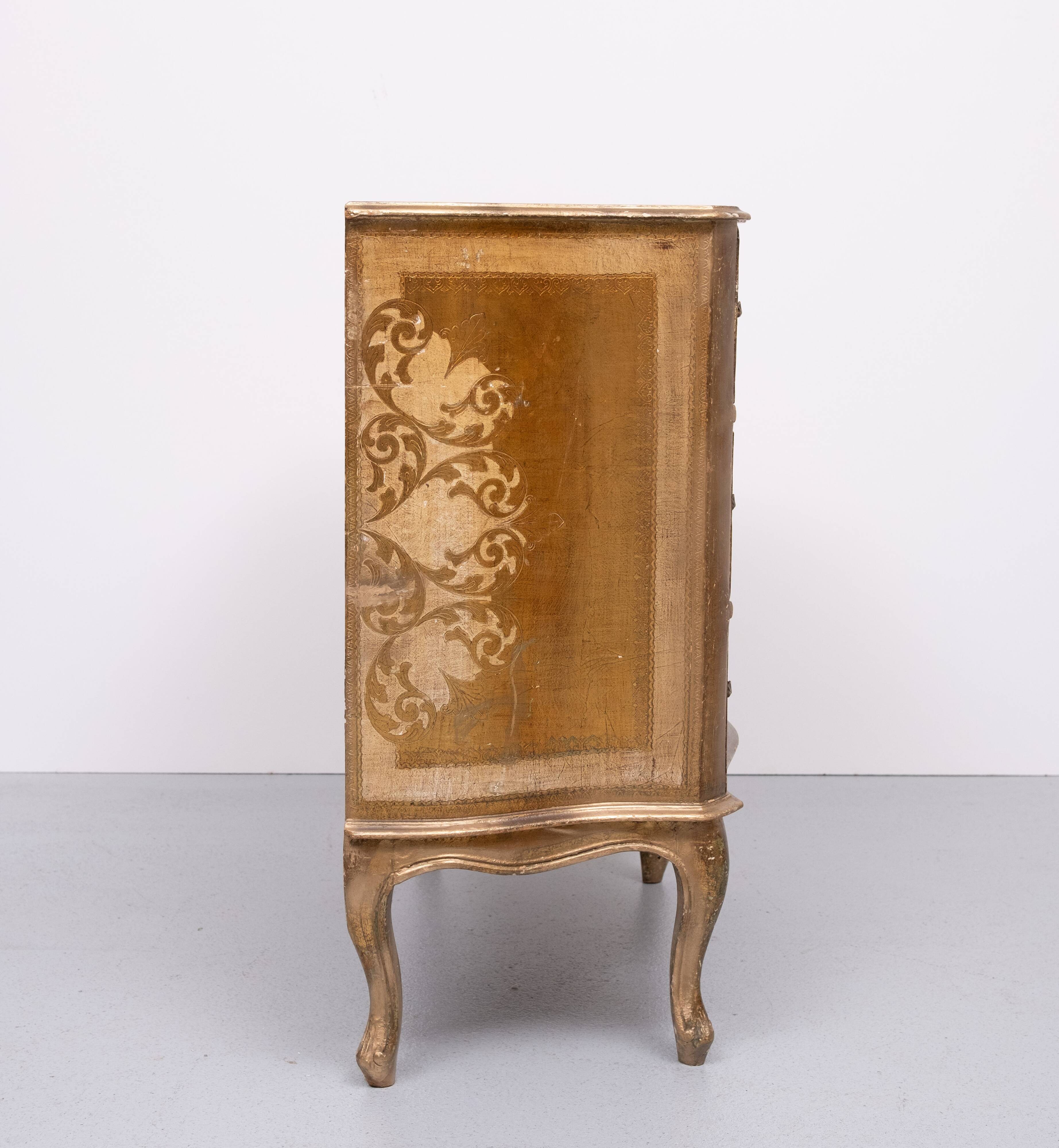 Italian Vintage Wooden Florentine Chest Of Drawers 1970s