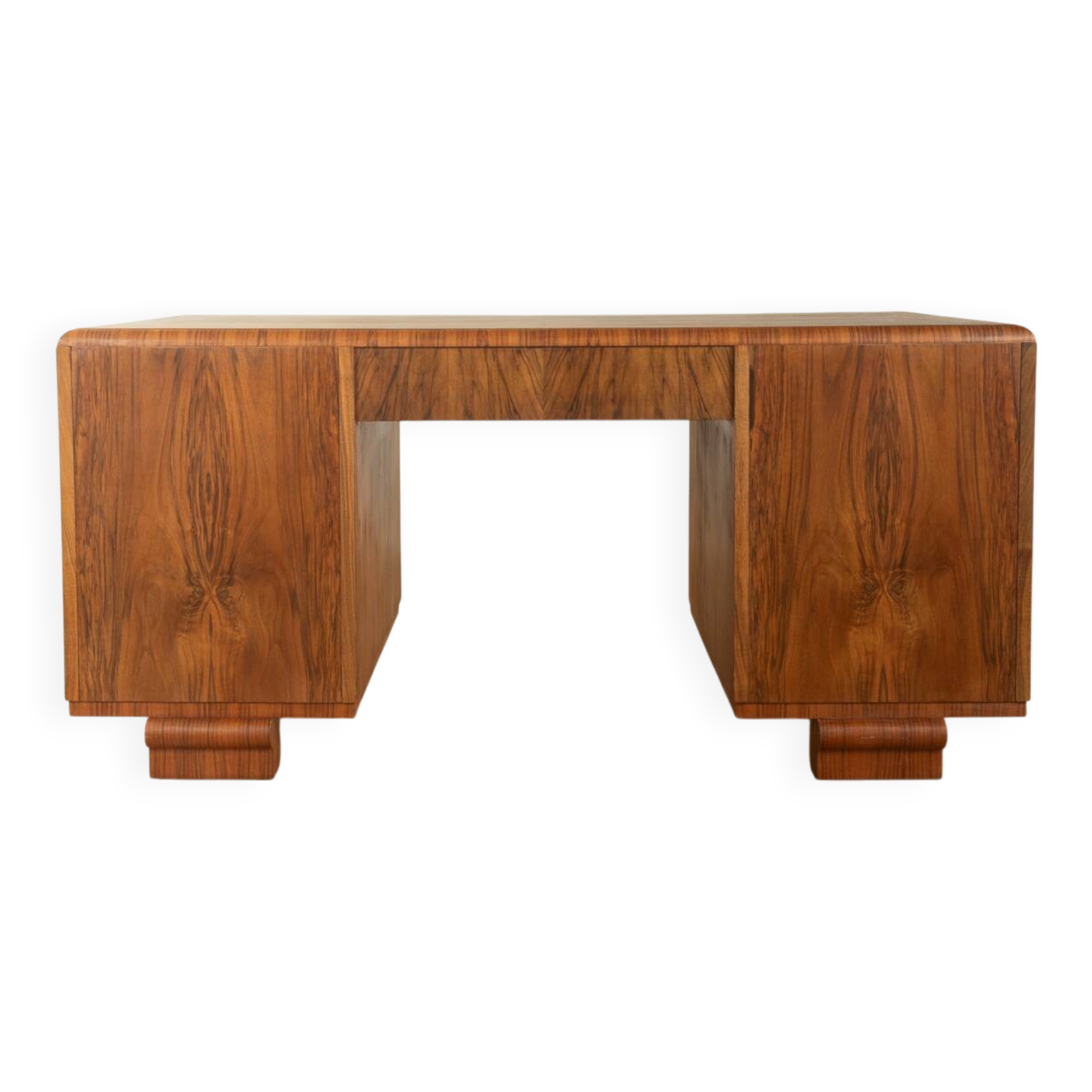 Double pedestal desk, Art Deco, 1930s, walnut veneer