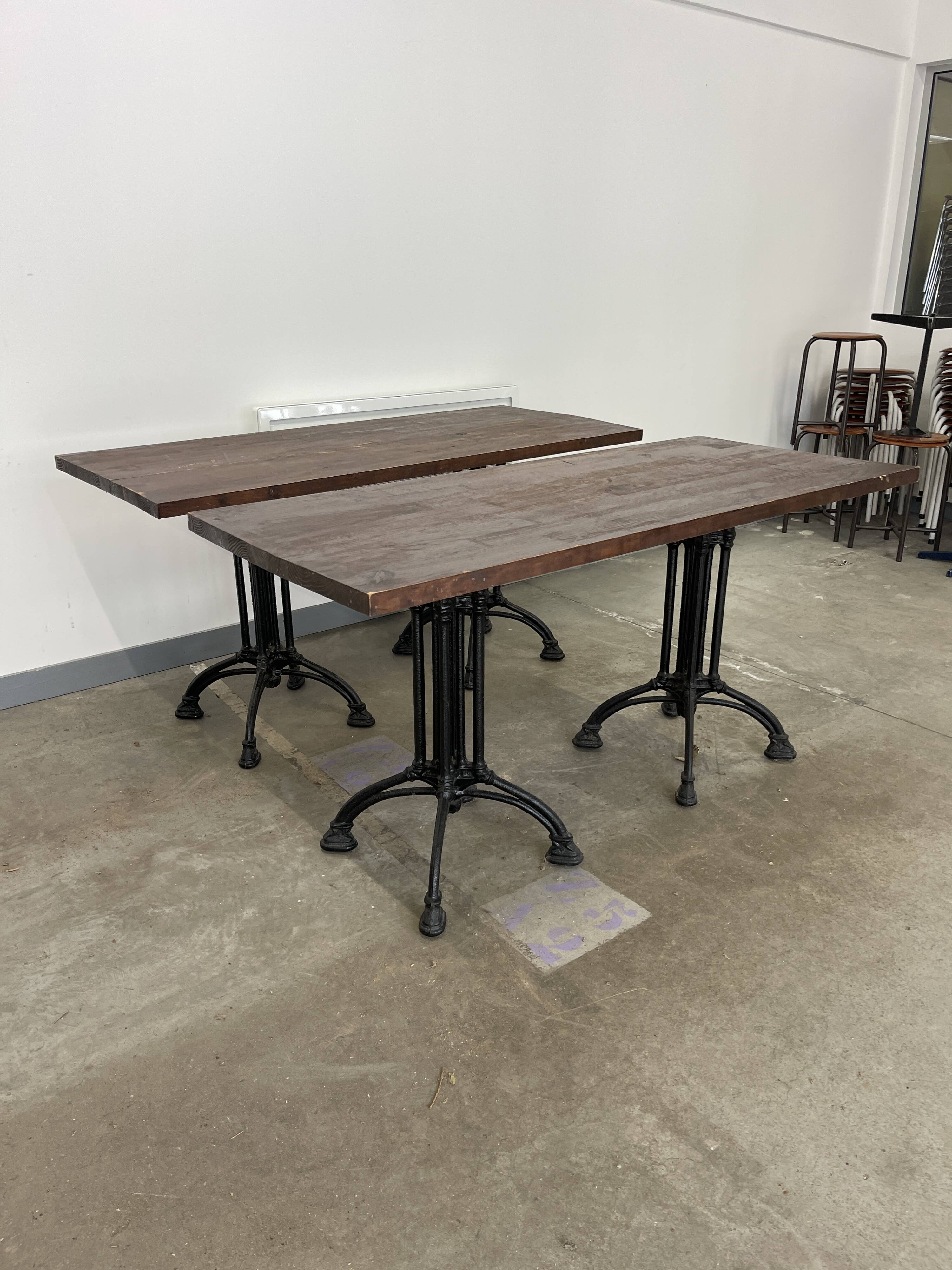 Pair of 4-seater rectangular bistro tables with black steel base