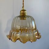 Suspension with vintage amber glass lampshade